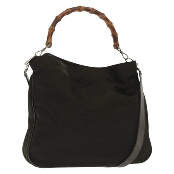 GUCCI Bamboo Hand Bag Nylon 2way Brown Silver 001 2113 1577 Auth ep9917